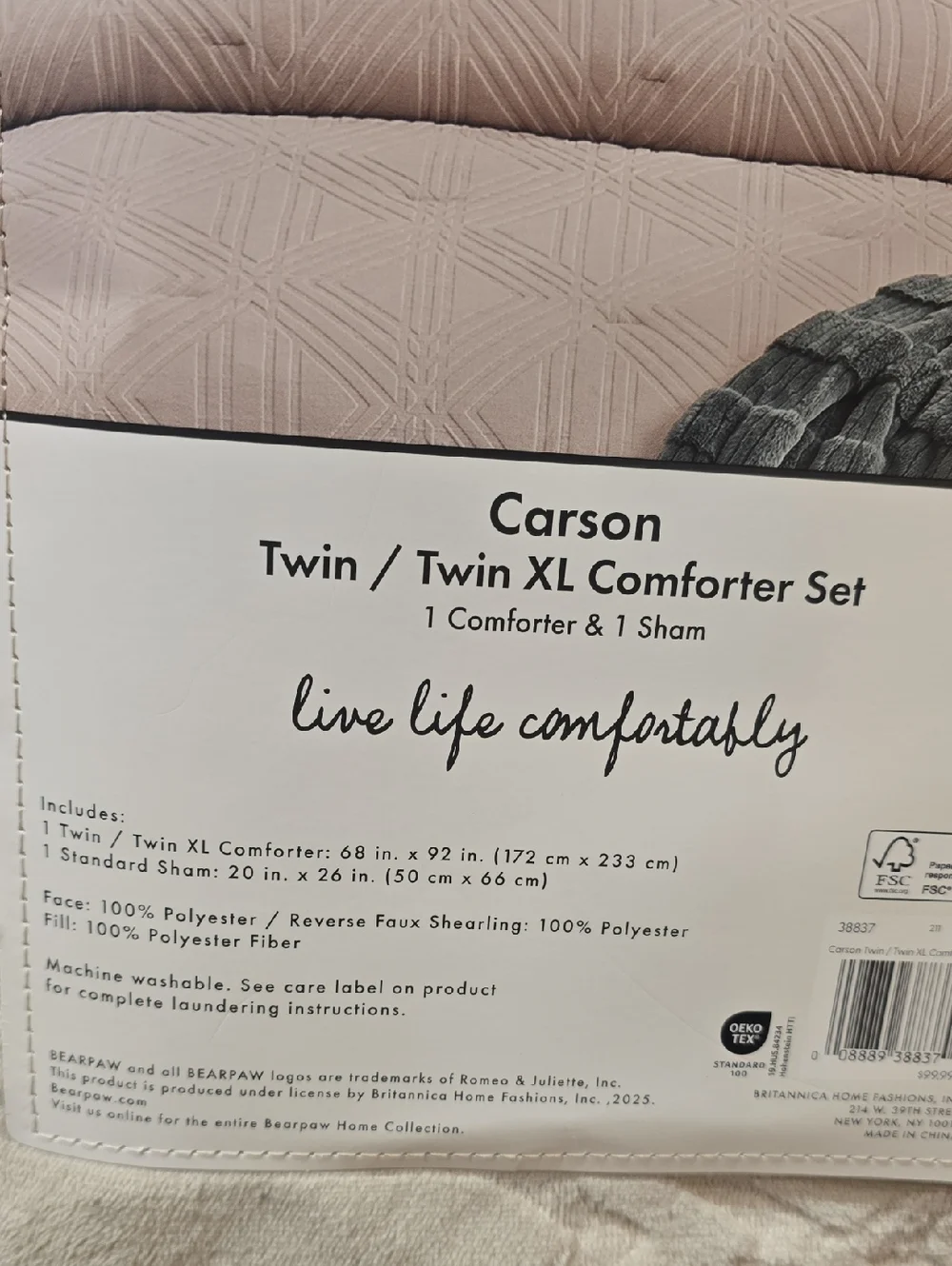 BearPaw Carson Embossed Twin/Twin XL Comforter Set w/Shams- Tan